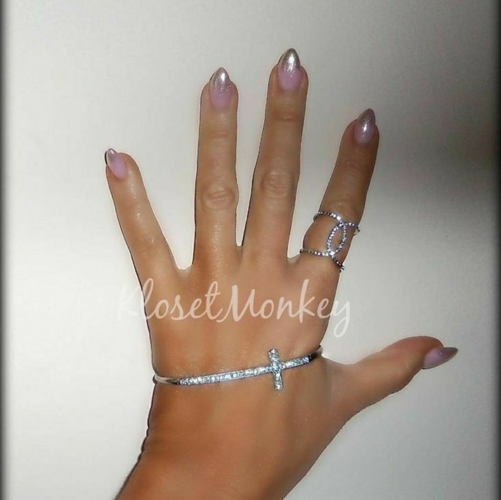 Silver and Rhinstone Handlet Palm Cross Bracelet